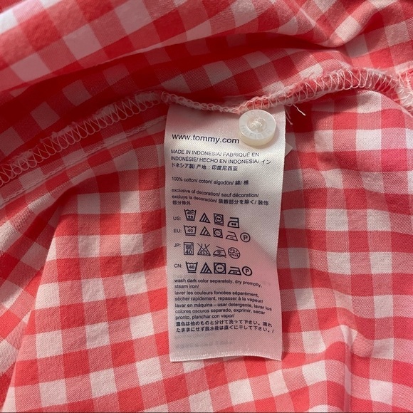 Tommy Hilfiger Coral and White Gingham Button Down Shirt Long Sleeve Classic. 12 - Picture 10 of 12